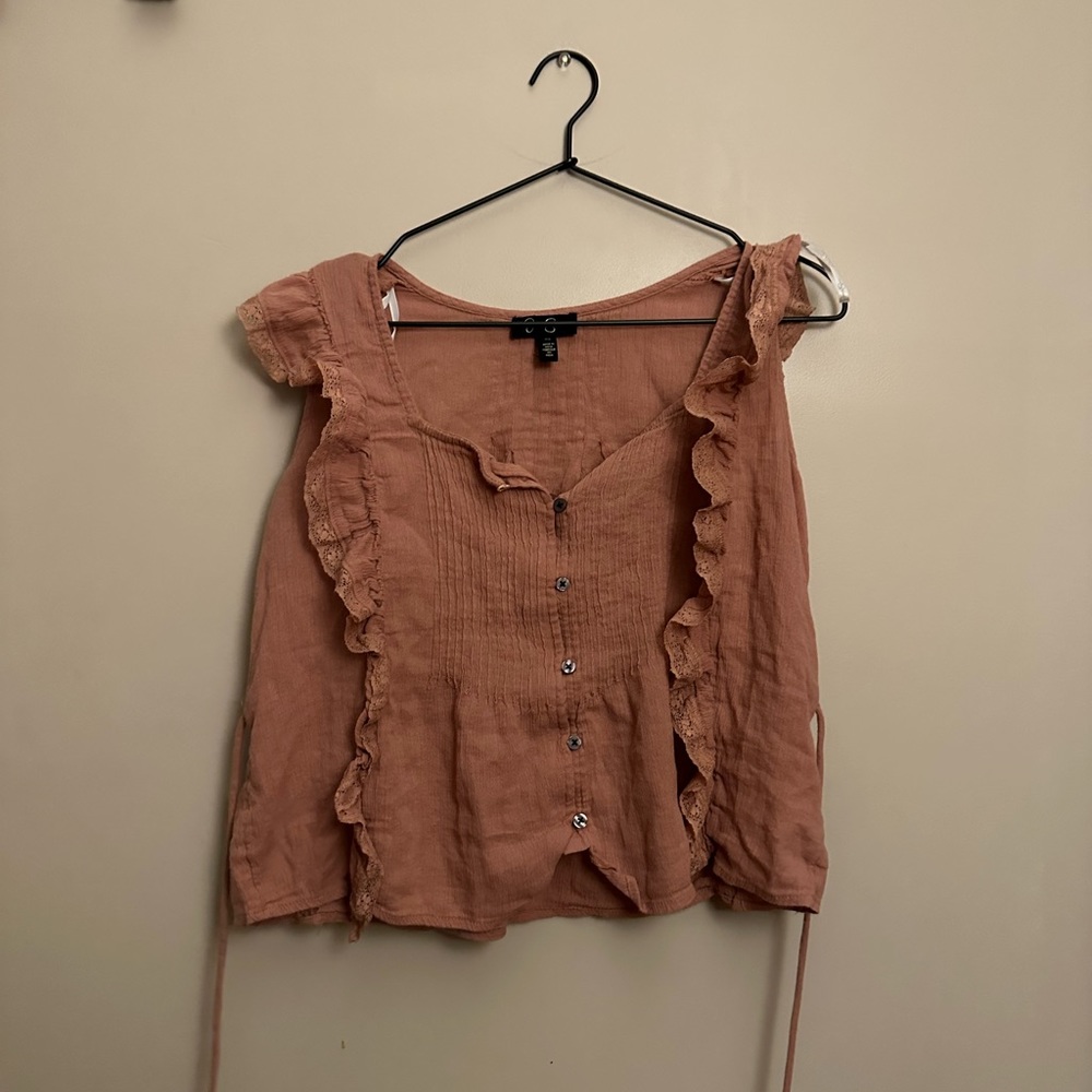 Dillards Button Tie Front Blouse